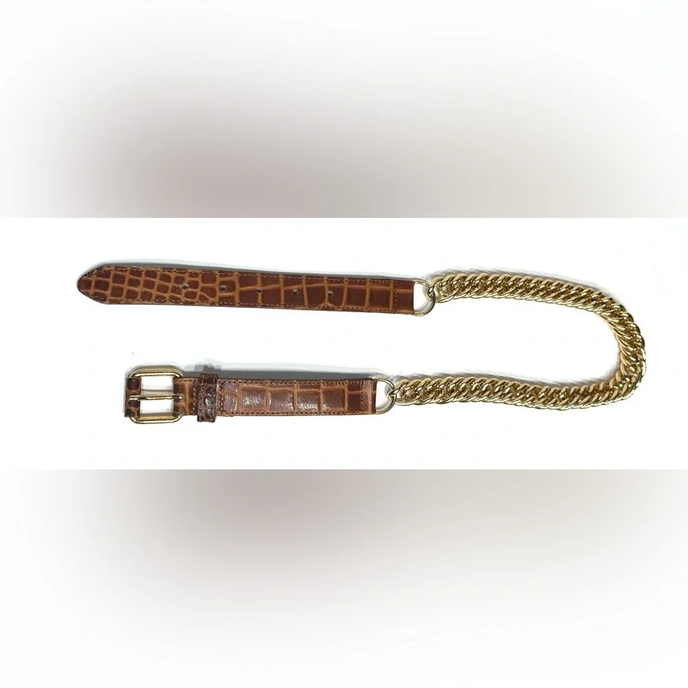 Axcess Genuine Leather Chain Link Belt Size Small S Made Italy Alligator Print